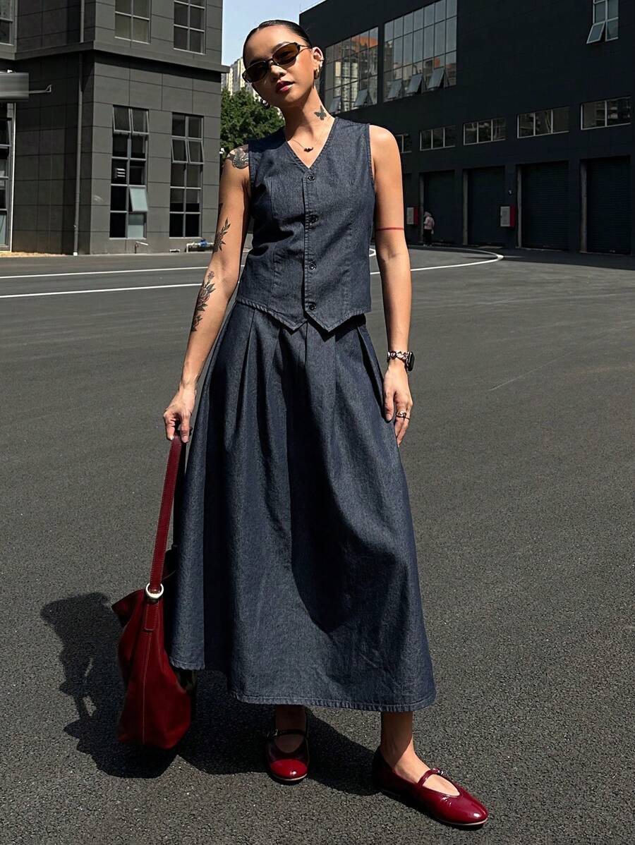 DAZY Conjunto de Duas Peças Denim Feminino - Azul Marinho - Visão 1