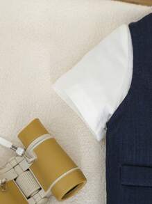 Souflis Souflis 男婴夏季绅士装套装 - 蝴蝶结短袖衬衫 + 双排扣背心 + 休闲短裤，3 件套，时尚优雅，适合生日派对、宴会、婚礼、戒指持有人、花童 - 彩色 - 查看 6