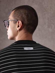 SUMWON 基本款常规版型长袖条纹 T 恤 - 黑與白 - 查看 5