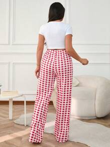 RueChic Femmes 2 pièces Ensemble de vêtements de détente avec haut à manches courtes avec imprimé de slogan et de nœud en couleurs contrastées, et bas de détente