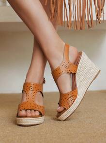 Styleloop Women's Platform Wedge Sandals, Hollow-Out Open Toe High Heel Shoes, Thick Sole Vacation Outdoor Sandals - Brown - View 1