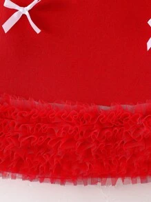 Glamorique Kids Vestido de punto sin mangas para bebé niña con decoración de moño y volantes, estilo coreano, color rosa - Rojo - Ver 5