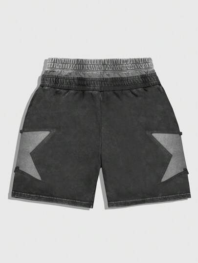 Street Life Men's Vintage Casual Washed Contrast Color Star Print Shorts