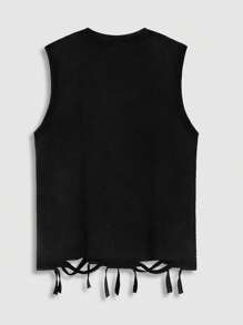 ROMWE MEN Street Life سترة رجالية كاجوال بطبعة النخيل بياقة طاقم بدون أكمام مع حاشية شرابة، صيفي، طراز 2000