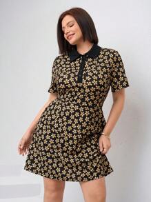 SHEIN Clasi Vestido casual de manga corta de verano talla grande para mujer - Caqui - Ver 6