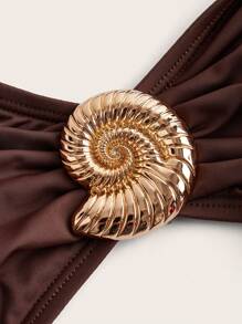 Swim Oasis 1set Women Metal Decor Hollow Out Halter One-Piece Swimsuit Top With Matching Sarong Wrap & Skirt Swimsuit Set, For Vacation For Summer