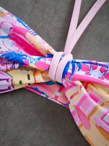 Swim Mod Women's Summer Beach Palm Tree Print Halter Tie-Up Sexy Bikini Set - Multicolor - View 3