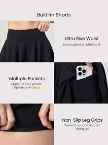 GLOWMODE 4.5 英寸吸汗速干收腹超高腰半身裙带侧袋防滑抓地日常休闲装 - 黑色 - 查看 4