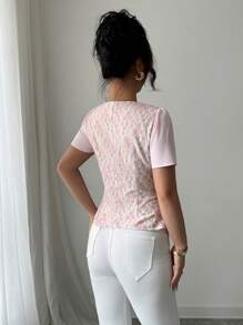 Chiquease Elegante Bluse für Frauen mit quadratischem Ausschnitt, Taillenzug mit Schleife, Kurze Ärmel, Rosa