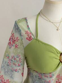 Soleia 大码女式夏季度假上衣，适合返校季，秋季休闲娃娃装上衣，带有花卉印花 - 彩色 - 查看 9