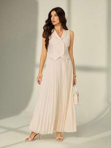 SHEIN Tall 女士日常两件套服装 - 米色 - 查看 3