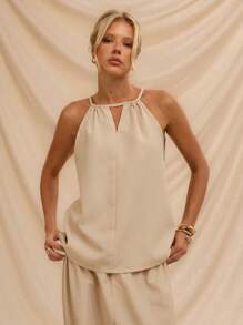 SHEIN Forever 21 Summer Women Prom/Formal/Beach/Vacation/Cute/Western Wear/Business Casual/Elegant/Birthday/Going Out/Club/Office/Festival/Rave/Work/Classy/Country Concert/Brunch/Cruise/Old Money/Airport/Modest/Church/Fairycore/Tea Party/Y2k/Streetwear/2000s/Disco/Spring Break/Graduation/Wedding Guest/Cocktail/Vintage/Bodycon/Resort/Fitted/Tank Top - Khaki - View 1