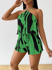 VaVaBold Women's Apricot Pleated Fabric Short Jumpsuit - Green - View 7