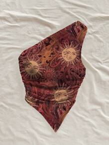 Soleia 大码女式复古佩斯利花纹和花卉图案休闲夏季上衣，简约风格 - 彩色 - 查看 6