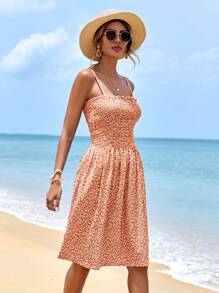 EURMUSE Women One-Piece Sleeveless Solid Color Dress, Fashionable Summer Style Beach Vacation Rust Brown Tropical - Watermelon Pink - View 2