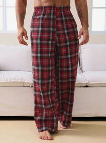 DAZY Men's Plaid Red Loungewear Pants, Summer Pajama - Red - View 3