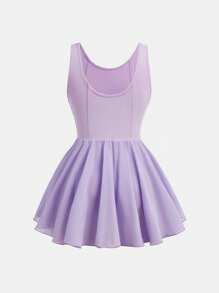 SHEIN Tween Girls Activewear Lightweight, Elastic Four-Seasons Lavender Chiffon Princess Cut Leotard, Dance Dress, Tulle Skirt, Ballet Ensemble - Mauve Purple - View 2