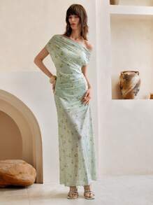 Arave Vestido de verano con diseño floral margarita en estilo francés con volantes, fruncidos y detalles de malla