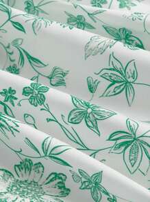 SHEIN MOD Plus Size Bowknot Shoulder Ruched Layered Ruffle Hem Green & White Floral Print Dress - Green - View 4