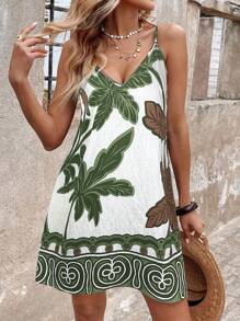 Sylviya Vestido estilo bohemio con estampado, escote en V y espalda descubierta, corte evasé, atuendo para festival de música, vacaciones - Multicolor - Ver 4