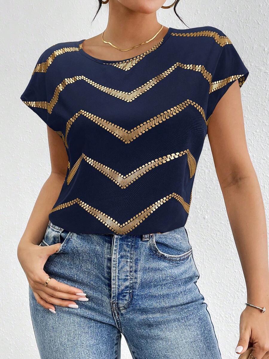 SHEIN Privé 女式休闲优雅宽松金属肩衬衫上衣，女式纯色缎面蝙蝠袖褶皱衬衫