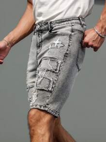 Manfinity LEGND Men's Casual Distressed Denim Shorts, Summer Ripped Jean Shorts Men