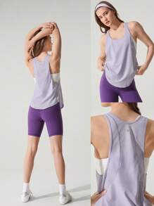 GLOWMODE Washed Pima Cotton Ready To Race Hip Length Racerback Active Tank Top Low Impact Daily Casual Wear - Mauve Purple - View 8