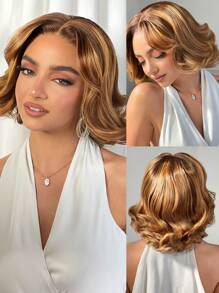 ALL READY WIG 分层剪裁融化蕾丝 4x4 无胶蕾丝闭合鲍勃假发 100% 真人发质 挑染 4P27# 弹力波浪 180% 密度鲍勃假发 度假装扮 旅行节舞会户外角色扮演校园学校海滩婚礼露营假日装扮夏季装扮 度假氛围魅力优雅休闲 Y2k 时尚风格 Ss25 关键词