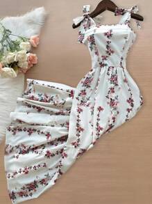 SHEIN Unity Plus Size Summer Elegant Floral Print Ruffle Hem Dress - Red and White - View 1