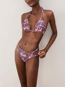 Maija Women Neck Halter Swimsuit Set With Triangle Bikini Bottoms - Multicolor - View 4