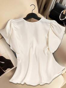 Breezaya Blusa da donna con maniche a palloncino, decorazioni a catena di perle e vestibilità ampia