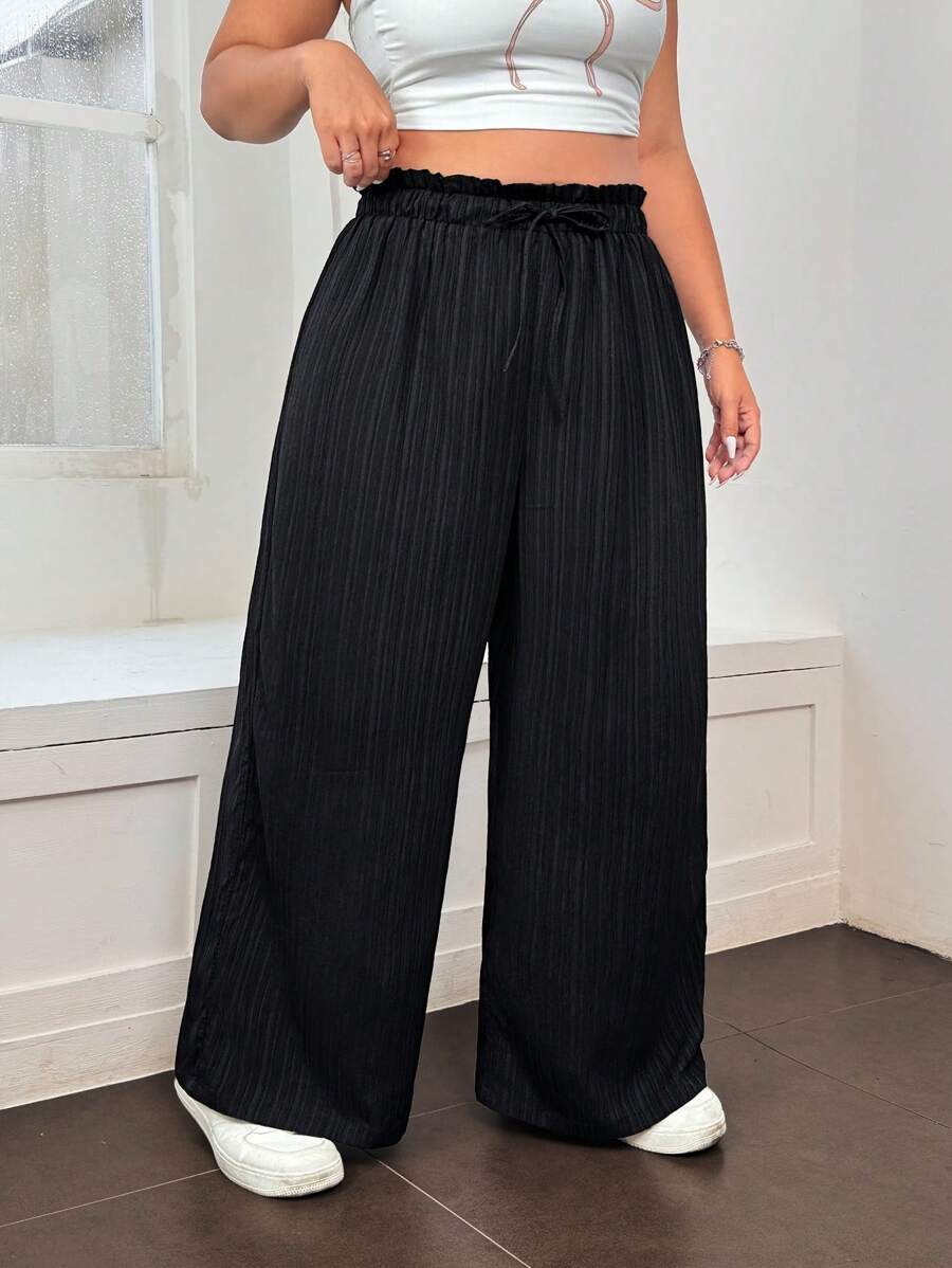 Solflare 大码女式黑色休闲飘逸裤，夏季、母亲节、度假、商务休闲女装 - 黑色 - 查看 1