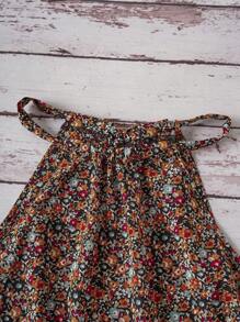 SHEIN LUNE Débardeur casual à fleurs mignonne et nœud papillon avec dos nu pour femmes