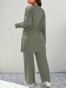 EURMUSE Plus Drop Shoulder Split Hem Tee & Pants - Mint Green - View 2