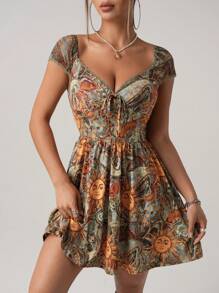 SHEIN ICON Váy Mini In Họa Tiết Cho Nữ, Thời Trang Mùa Hè - Nhiều màu - Xem 1