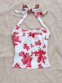 Soleia WYWH 女士假日皮革前系蝴蝶结衬衫，休闲前开圆领长袖上衣 - 紅白色 - 查看 2