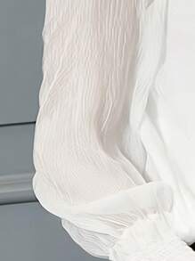 女士优雅简约荷叶边领长袖衬衫 - 白色 - 查看 4