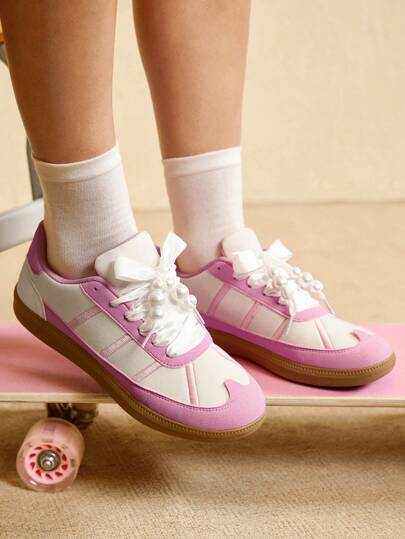 CUCCOO EASI 女士粉色刺绣蝴蝶结休闲运动鞋