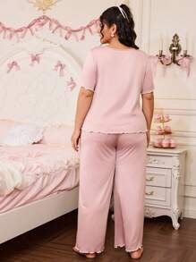 SweetSlumber Conjunto de pijama de pantalón largo y manga corta con encaje para talla grande