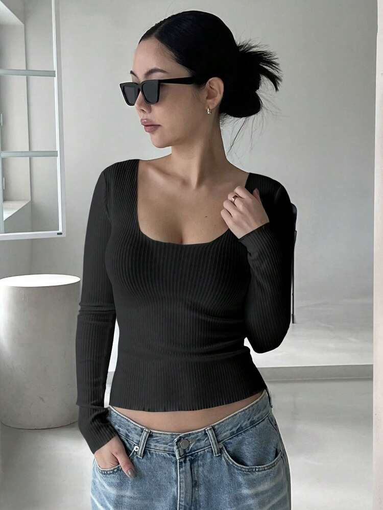 Women's Crew Neck Fitted Long Sleeve Bodycon T-Shirt,Fall Clothes