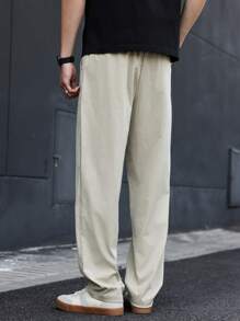 Manfinity Hypemode 男士纯色时尚夏季长裤 - 卡其色 - 查看 2