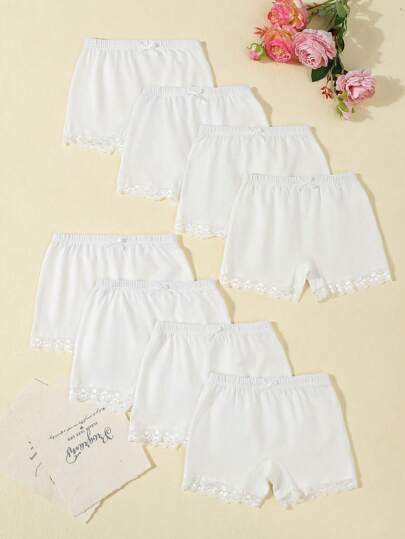 Vintaside Kids 8pcs/Set All-Match Versatile Comfortable Girls' Solid Color White Briefs Panty Set Girls Cotton Underwear