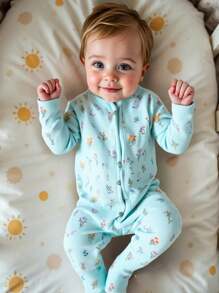 Infant Girls' Floral Collection Ribbed Digital Print Long Sleeve Footless Jumpsuit With Reversible Foot Cuffs - Multicolor - View 7