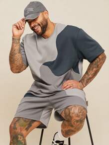 EASEVO Men's Plus Size Casual Knit T-Shirt And Shorts Set Summer Outfit - Grey - View 1
