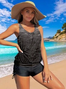 Swim Lushoire New Fashionable Tankini Set, Slimming Beachwear For Women, Perfect For Beach Resort Holiday For Summer Beach Vacation