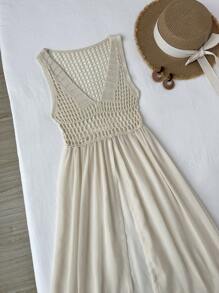 Flirla Abito maglia bianco versatile e sexy con stile patchwork da vacanza