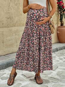 SHEIN Maternity Allover Print Ruffle Hem Skirt, Suitable For Summer, Vacation - Multicolor - View 3