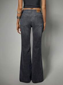 SHEIN Forever 21 Spring&Summer Women Valentine Day/Casual/Vintage/Festival/Country Concert/Brunch/Homecoming/Easter/Guest/Tea Party/Basic/Concert Women/Prom /Wedding/Rave Festival/Formal/Cowgirl/Western/Cocktail Jeans/Club/Spring/Birthday/Cute/Classy/Going Out/Straight Leg Jeans/Vacation/Blue Washed/Low Rise/Bell Bottom Jeans/Y2k/Flared Jeans - Black - View 2