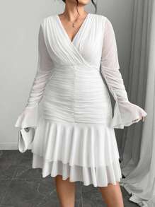 Modelyn Elegant Semi-Sheer Layered Ruffle Dress - White - View 6
