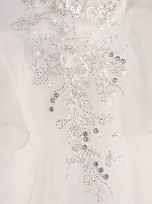 SHEIN Girl's (Small) 3D Applique Mesh Flounce Design Backside Bowknot Draped Elegant And Luxurious Banquet Dress, Suitable For Birthday Party, Runway, Wedding Ceremony - White - View 6